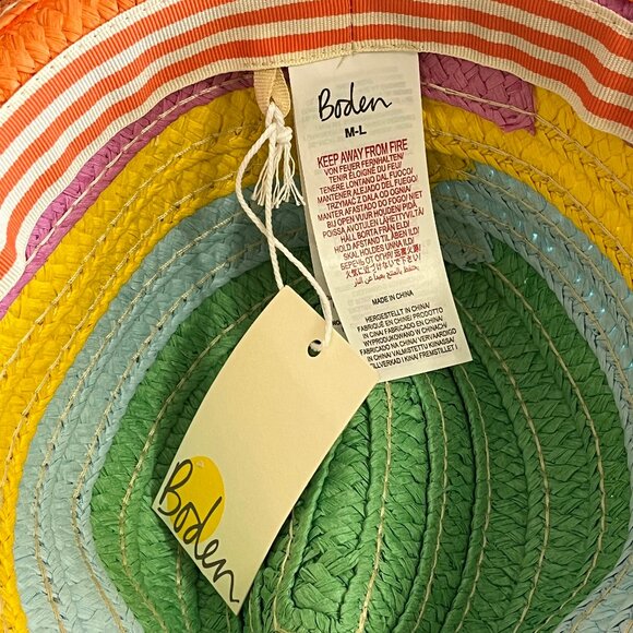 Boden Packable Sea Stripe Staw Fringe Multi-Color Stripe Sun Summer Hat M/L - Picture 11 of 13